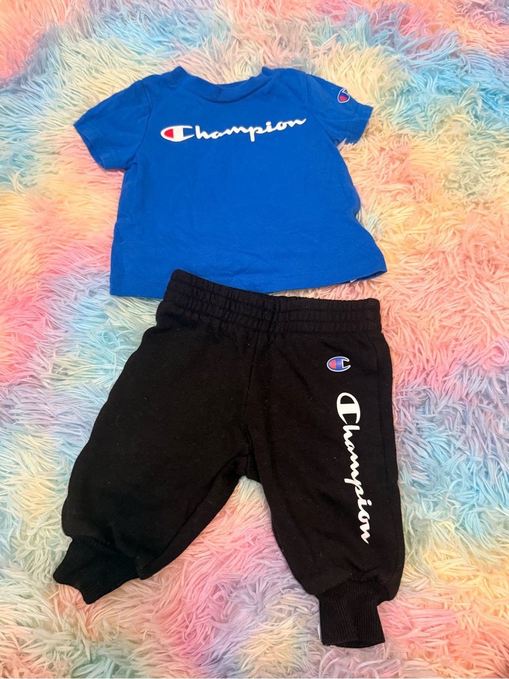 Champion Kids Royal Blue Logo Tee & Black Joggers Set